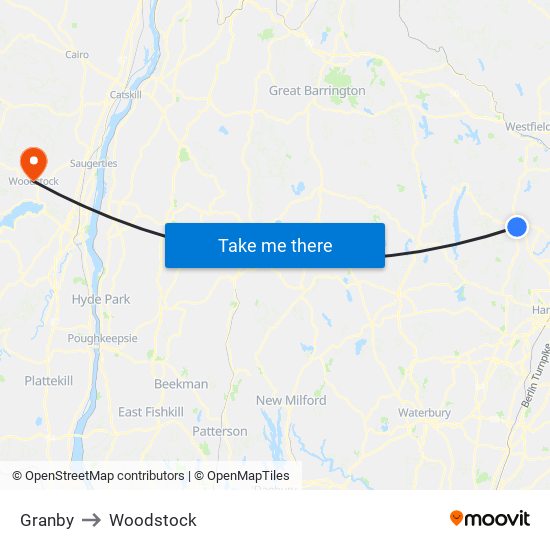 Granby to Woodstock map