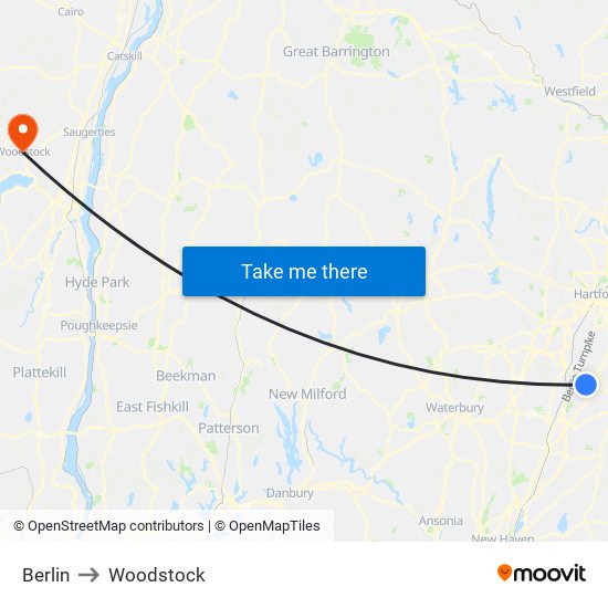 Berlin to Woodstock map