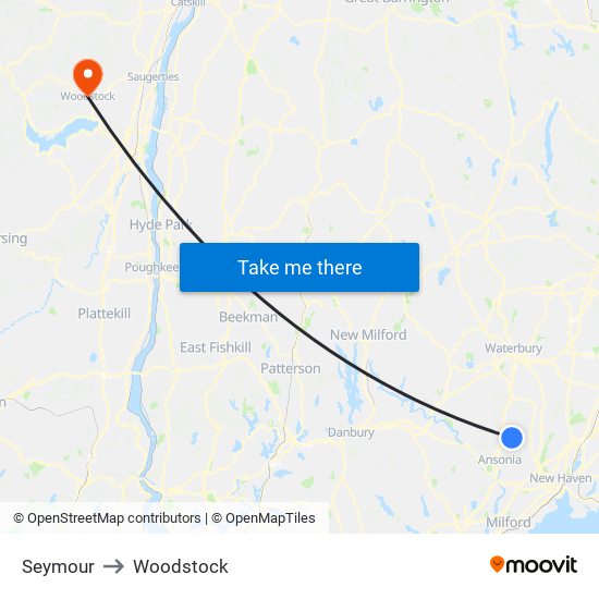 Seymour to Woodstock map