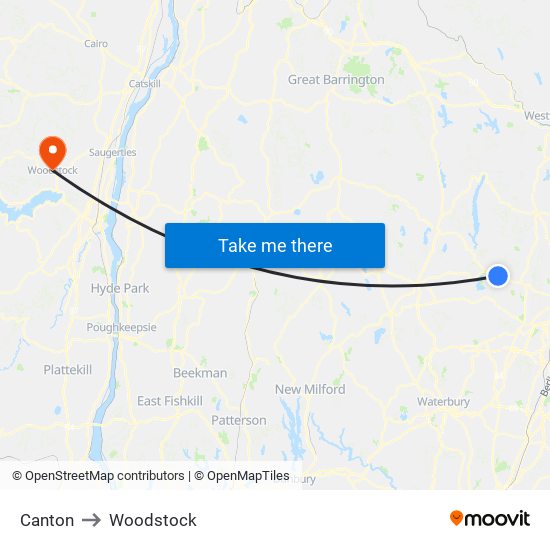 Canton to Woodstock map