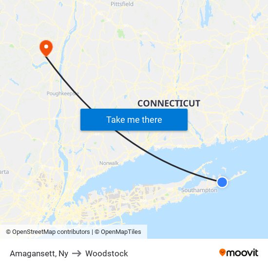 Amagansett, Ny to Woodstock map