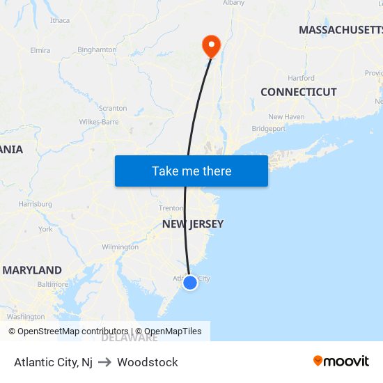 Atlantic City, Nj to Woodstock map