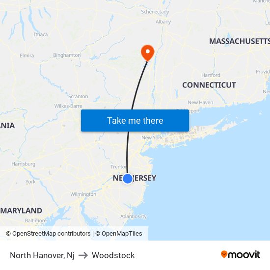 North Hanover, Nj to Woodstock map