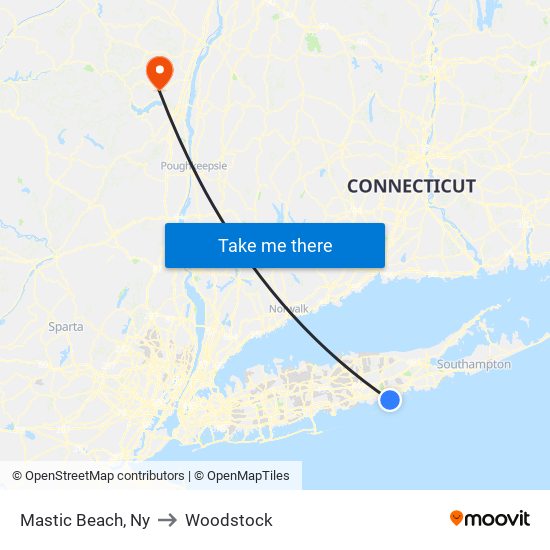 Mastic Beach, Ny to Woodstock map