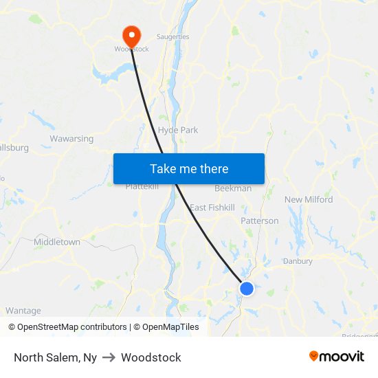 North Salem, Ny to Woodstock map