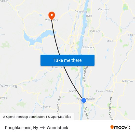 Poughkeepsie, Ny to Woodstock map