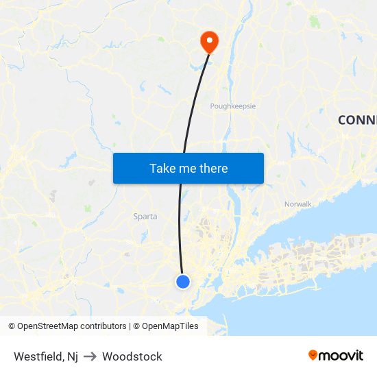 Westfield, Nj to Woodstock map