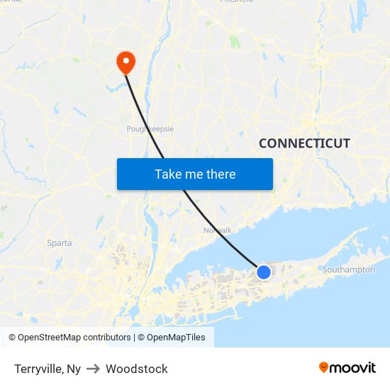 Terryville, Ny to Woodstock map