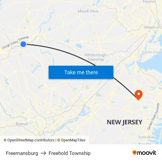 Freemansburg to Freehold Township map