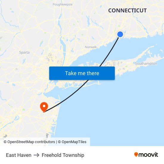 East Haven to Freehold Township map