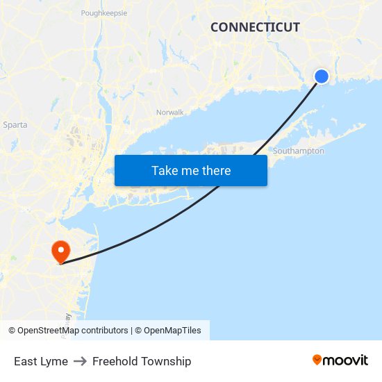 East Lyme to Freehold Township map