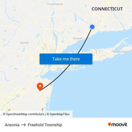 Ansonia to Freehold Township map