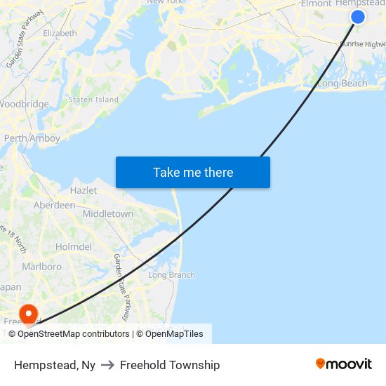 Hempstead, Ny to Freehold Township map