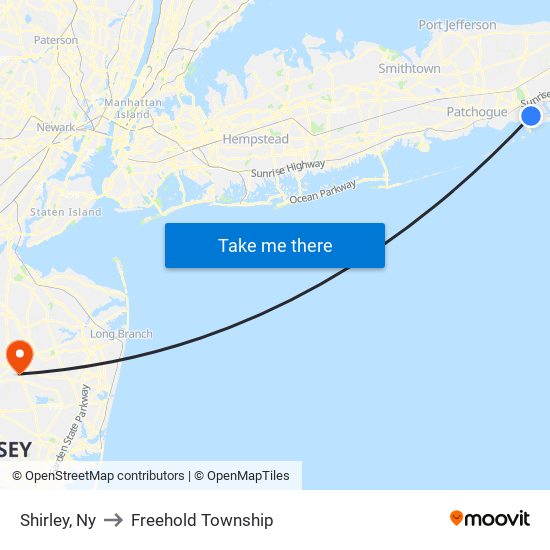 Shirley, Ny to Freehold Township map