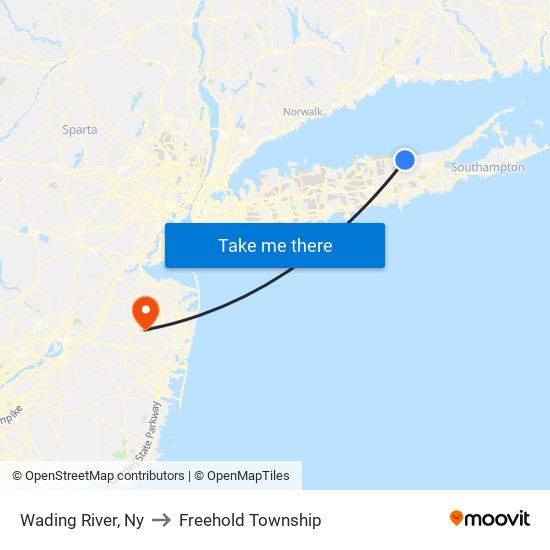 Wading River, Ny to Freehold Township map