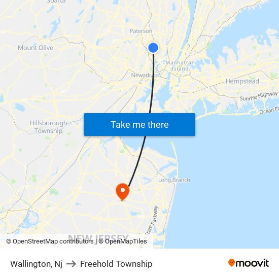 Wallington, Nj to Freehold Township map