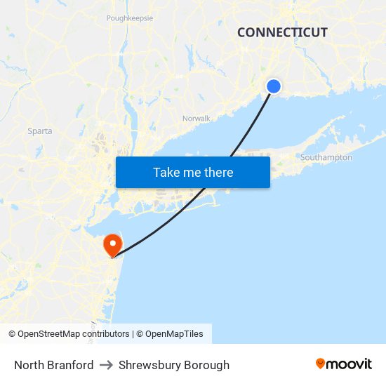 North Branford to Shrewsbury Borough map