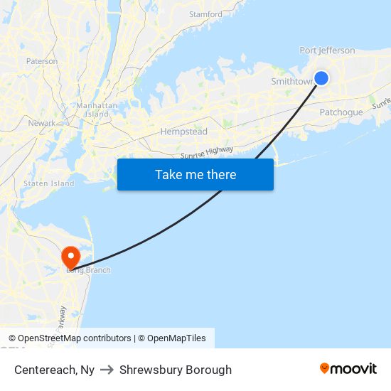 Centereach, Ny to Shrewsbury Borough map