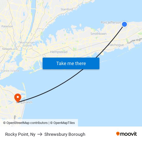 Rocky Point, Ny to Shrewsbury Borough map