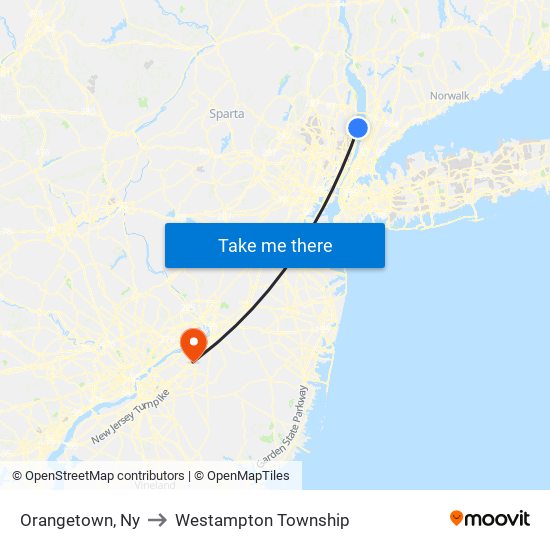 Orangetown, Ny to Westampton Township map