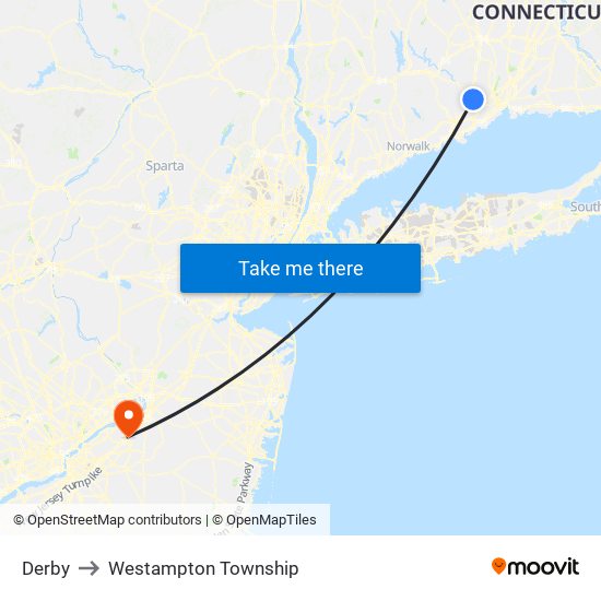 Derby to Westampton Township map