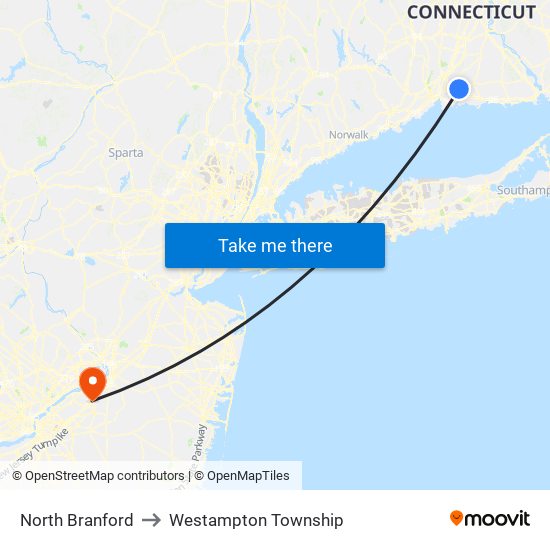 North Branford to Westampton Township map