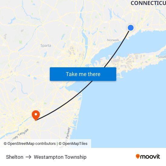 Shelton to Westampton Township map