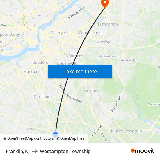 Franklin, Nj to Westampton Township map