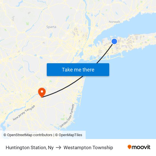 Huntington Station, Ny to Westampton Township map