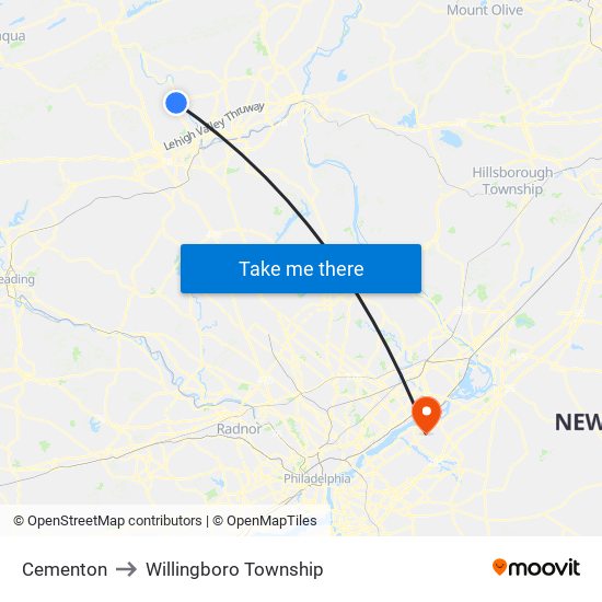 Cementon to Willingboro Township map