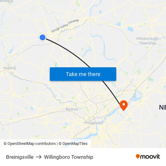 Breinigsville to Willingboro Township map