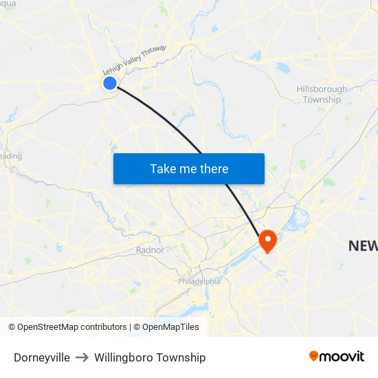 Dorneyville to Willingboro Township map