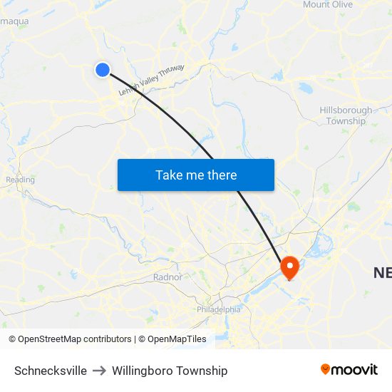 Schnecksville to Willingboro Township map