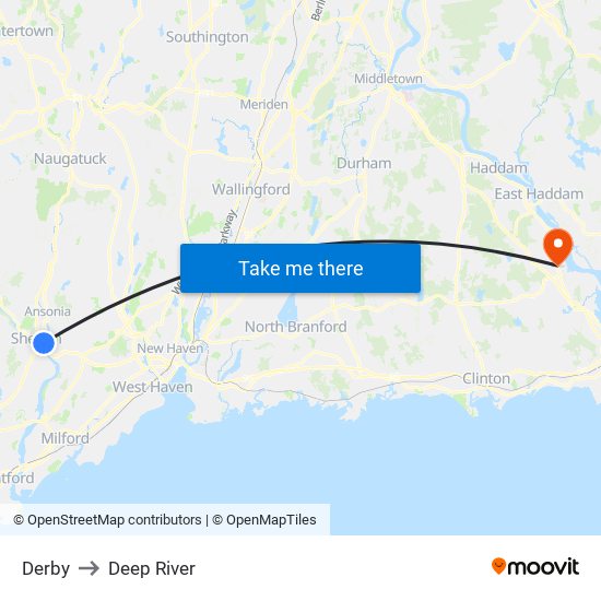 Derby to Deep River map