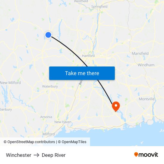 Winchester to Deep River map