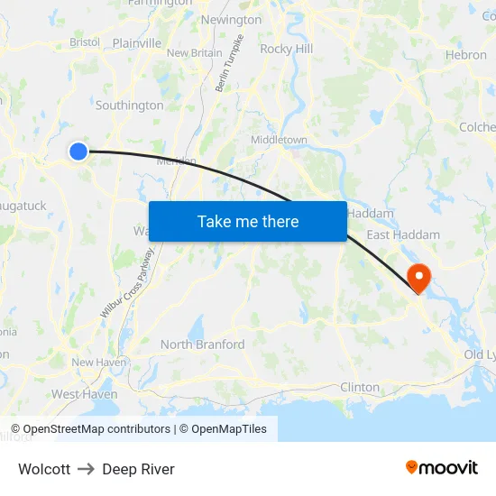Wolcott to Deep River map