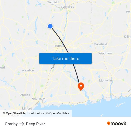 Granby to Deep River map