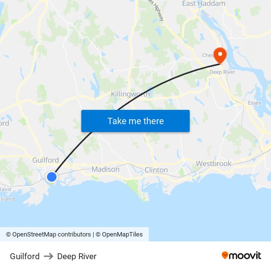 Guilford to Deep River map