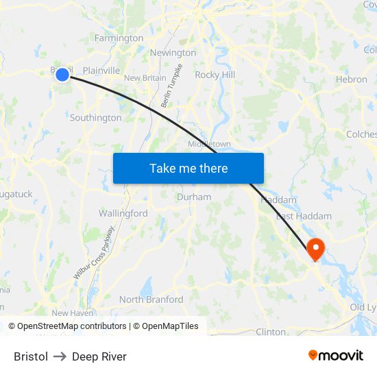 Bristol to Deep River map