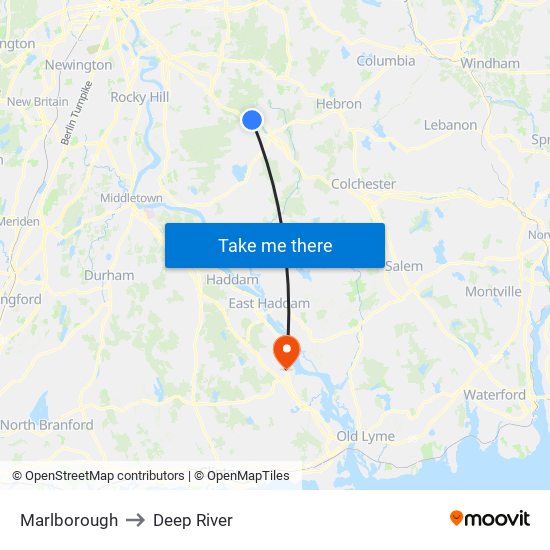 Marlborough to Deep River map