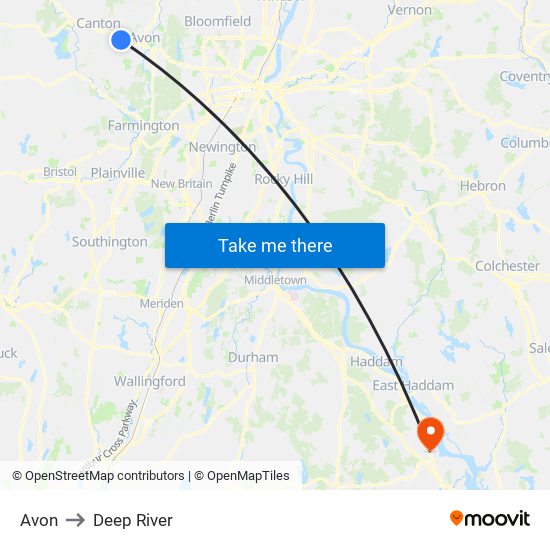 Avon to Deep River map