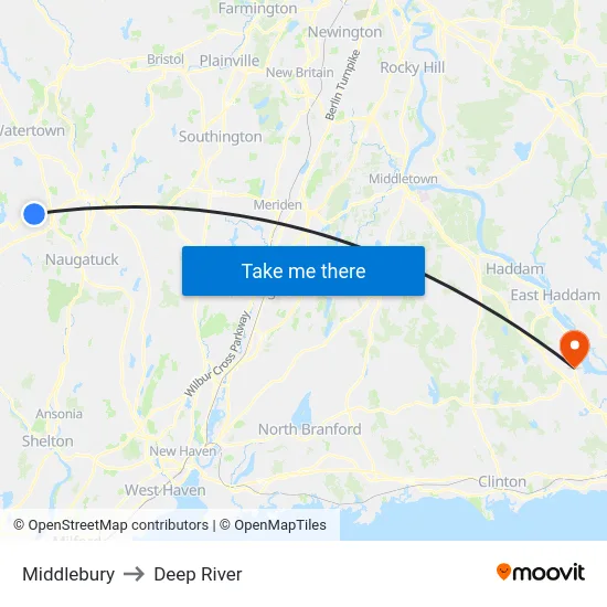Middlebury to Deep River map