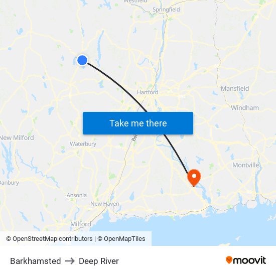 Barkhamsted to Deep River map