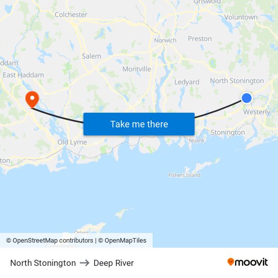 North Stonington to Deep River map