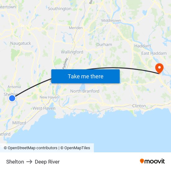 Shelton to Deep River map