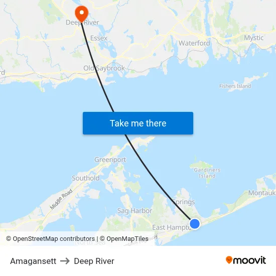 Amagansett to Deep River map