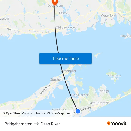 Bridgehampton to Deep River map
