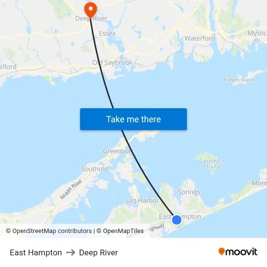 East Hampton to Deep River map