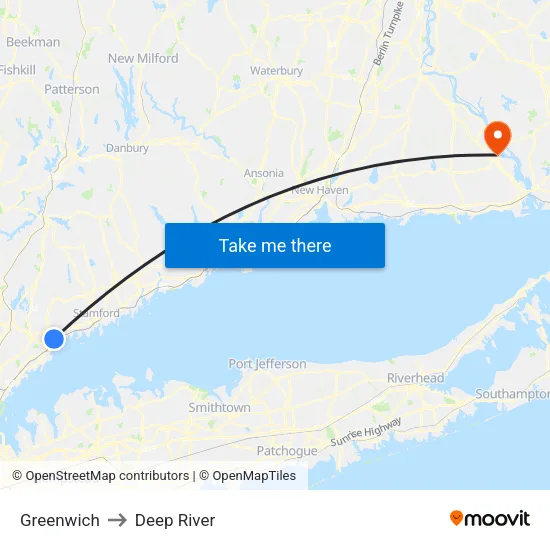 Greenwich to Deep River map
