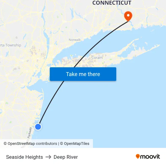 Seaside Heights to Deep River map